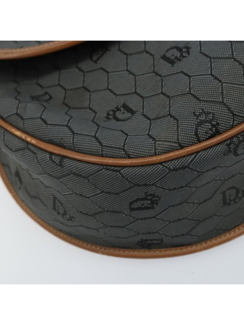 Authentic Christian Dior Honeycomb Canvas Shoulder Bag Black Gold - Picture 7 of 16